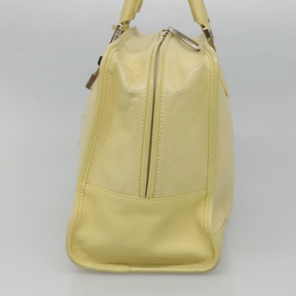 LOEWE Anagram Hand Bag Leather Light Yellow Silver Auth - Picture 4 of 16